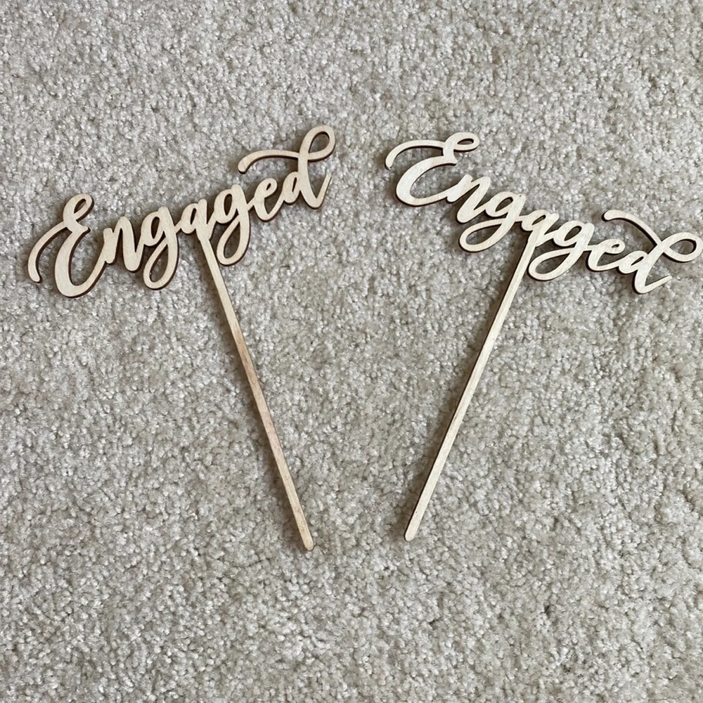 Engaged wooden cake topper